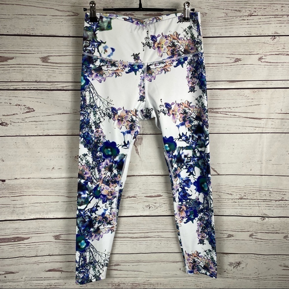 APANA white floral yoga workout performance leggings Sz S